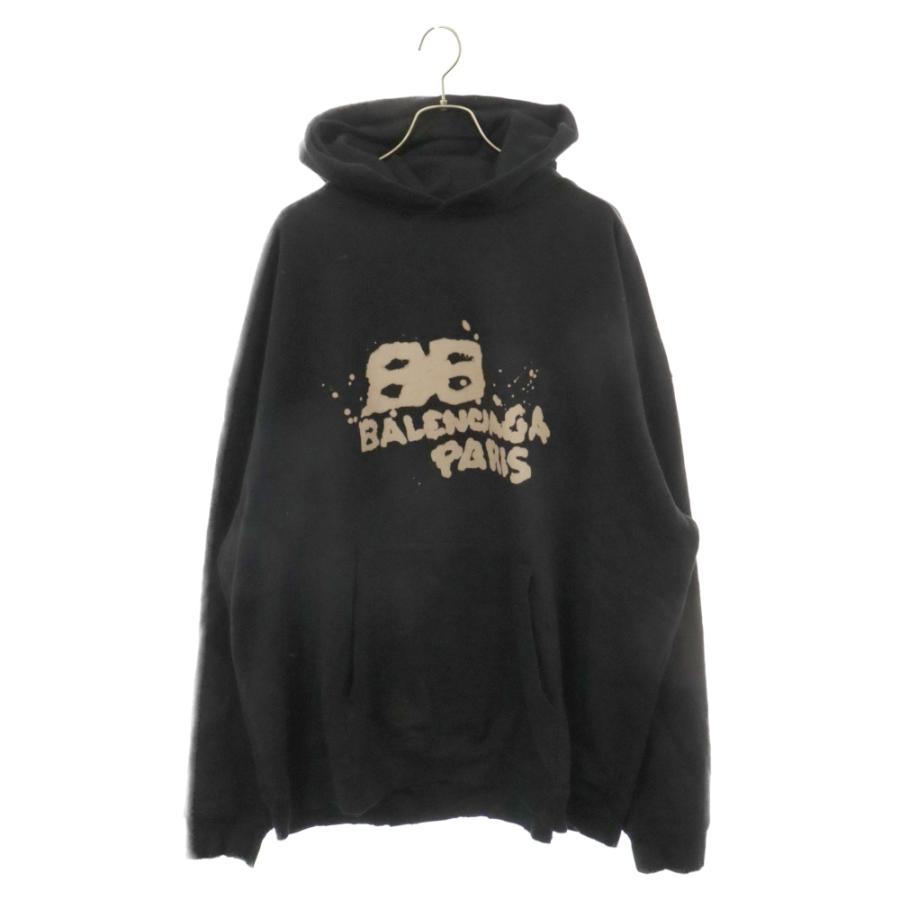 バレンシアガ 22AW 620973 TNVQ1 1059 ロゴブリーチ加工ダメージパーカー メンズ XXS BALENCIAGA（バレンシアガ） Logo Bleach Pullover Parka ロゴブリーチ