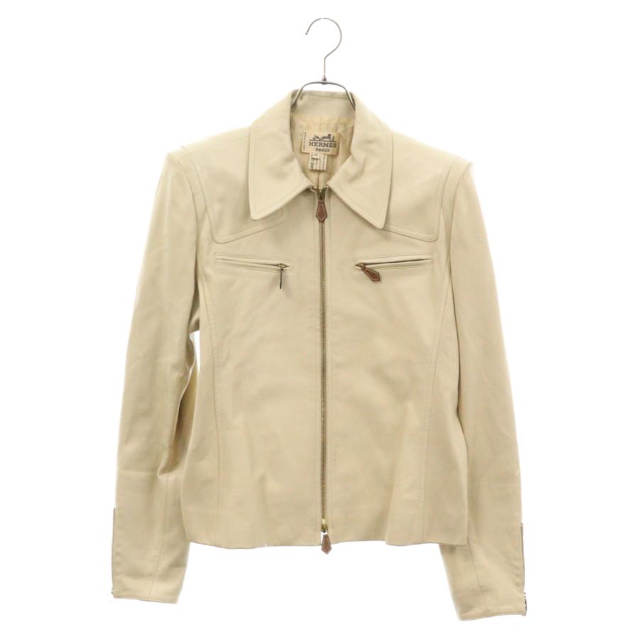 HERMES エルメス ジップアップ ラムスキン レザー ジャケット ベージュ  