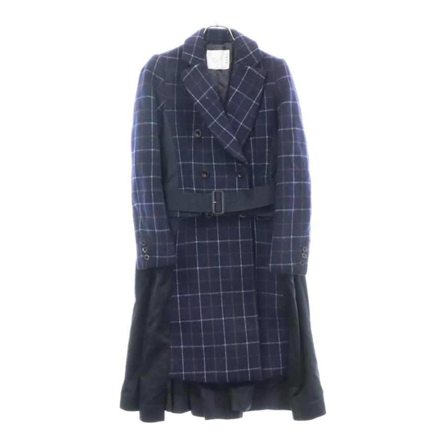 sacai（サカイ） チェック柄 ベルト付き ドッキング ウールコート 