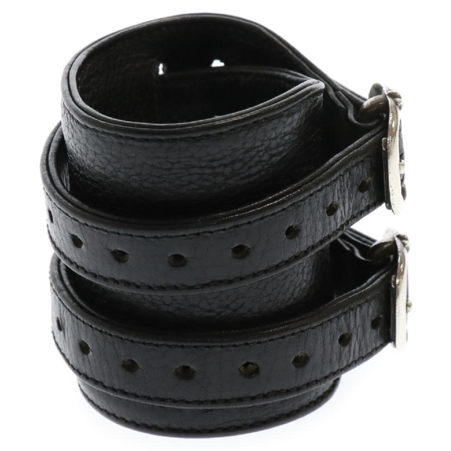 ★クロムハーツ R&R ロックンロール ブレスレット サイズ2 レザー ブラック CHROME HEARTS クロムハーツ DOUBLE RR ダブルロックンロール