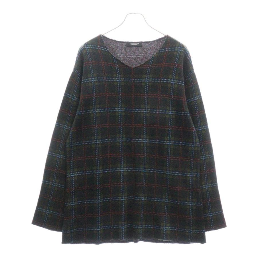 UNDERCOVER アンダーカバー 18SS チェック ノーカラー Vネック ニット 