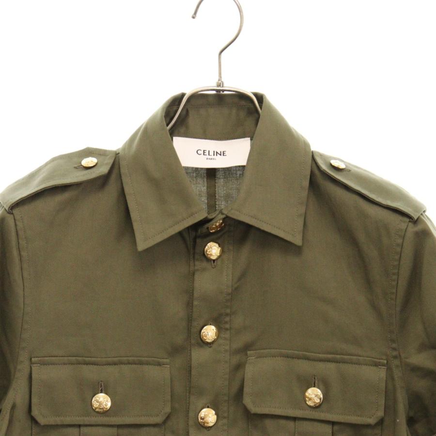 CELINE セリーヌ ミリタリーポケットシャツワンピース カーキ