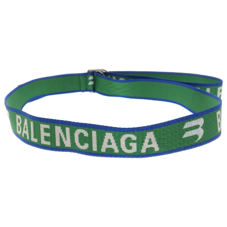 【美品】BALENCIAGA Ｄリング ロゴ ベルト 青/緑 BALENCIAGA（バレンシアガ） SPORTY Bロゴ D-RING ベルト ブルー