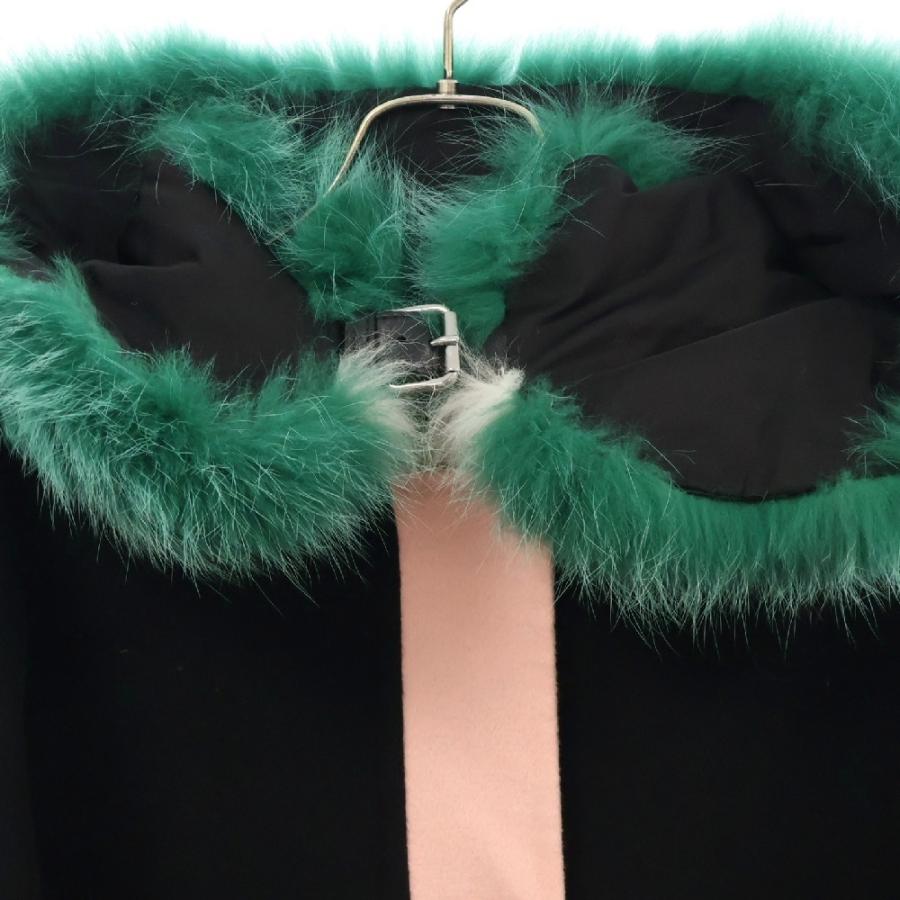 FENDI フェンディ ミンクファー ウールコート 深緑 FENDI（フェンディ） カラー ウール ロングコート ブラック/グリーン