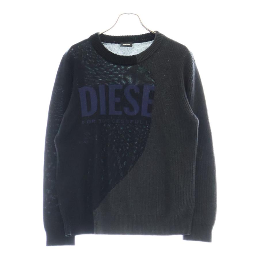 DIESEL（ディーゼル） ロゴ クルーネック ニット セーター ブラック 