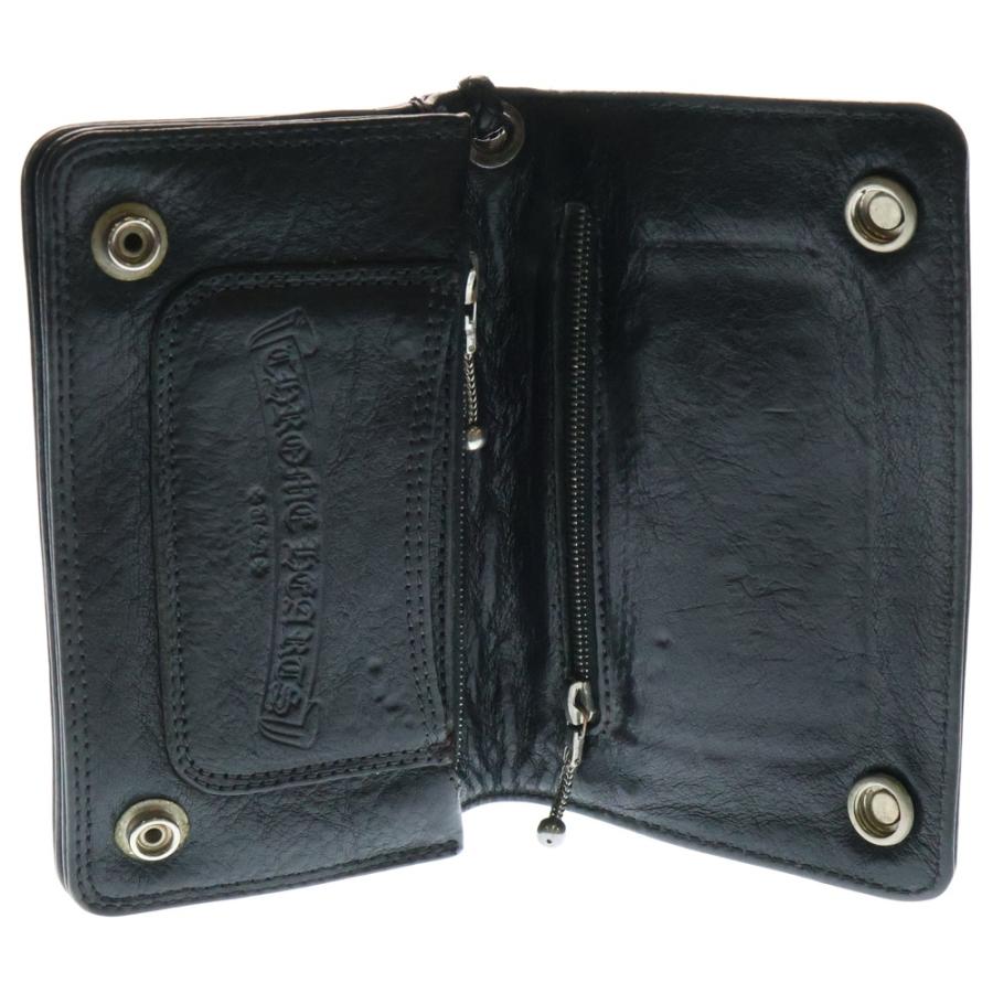 【難有り】クロムハーツ 2-ZIP STRAP/2ジップ レザーウォレット クロムハーツ2ジップウォレットクロスボタンwithストラップブラック