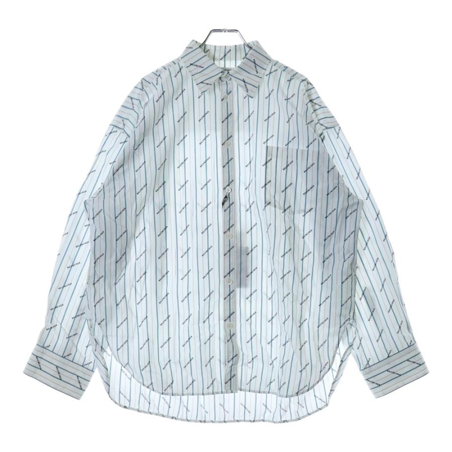 BALENCIAGA（バレンシアガ） ロゴ総柄 ストライプ 長袖シャツ ホワイト 