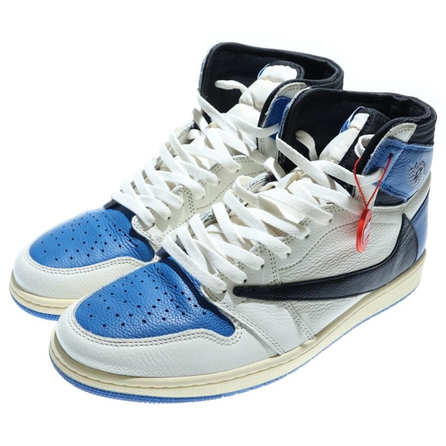 Nikeトラフグ エア ハイカット スニーカー ホワイト/ブルー/ブラック NIKE（ナイキ） ×トラヴィススコット ×フラグメント AIR JORDAN1 エア