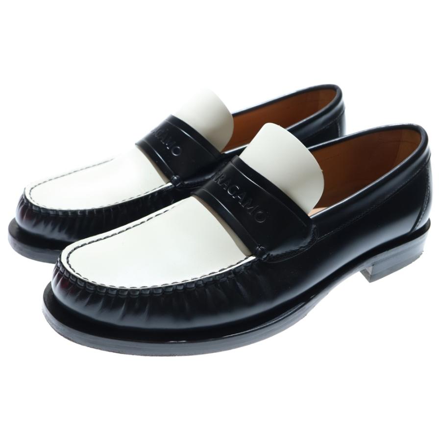 FERRAGAMO フェラガモ ロゴエンボス バイカラー レザー モカシン 