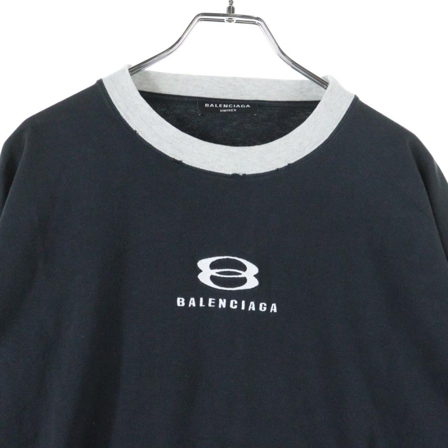 Balenciaga 17aw カットソー BALENCIAGA（バレンシアガ） ロゴ刺繍 ツートン7分袖 Tシャツ ブラック