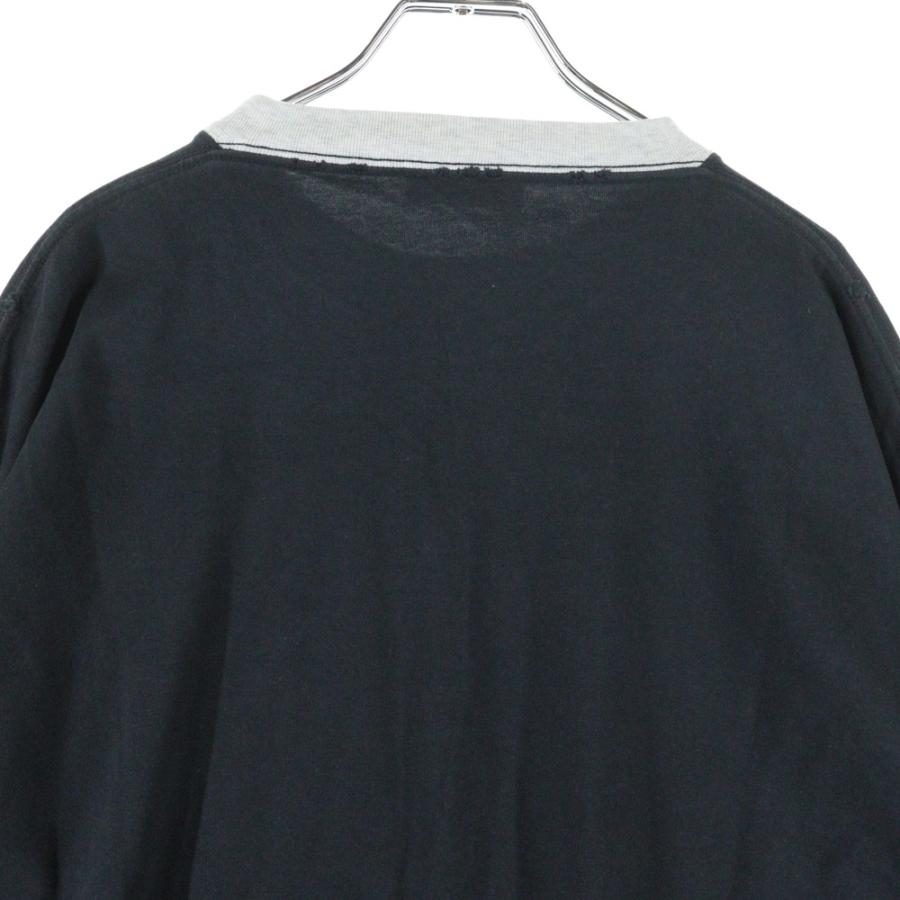 BALENCIAGA（バレンシアガ） ロゴ刺繍 ツートン7分袖 Tシャツ ブラック