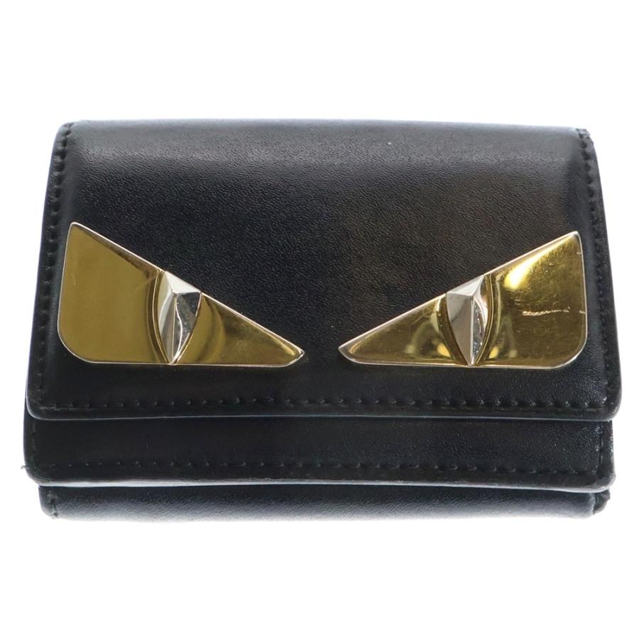 FENDI モンスター バグズ 折り財布 コンパクトウォレット レザー ブラック FENDI ブラック モンスターミニウォレット FENDI バグズ 二つ折り財布