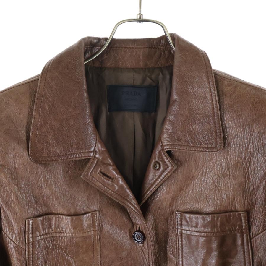 PRADA（プラダ） ボタンダウン レザーコート ブラウン レディース