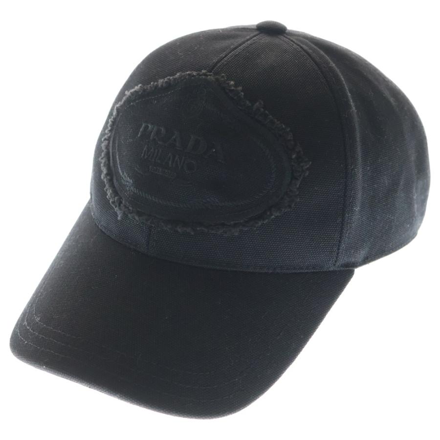 PRADA（プラダ） ロゴ キャンバス ベースボールキャップ 帽子 ブラック