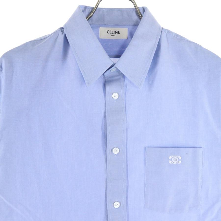 CELINE トリオンフ コットン シャツ 38 CELINE(セリーヌ) トリオンフ刺繍入り クロップドシャツデニムシャツ