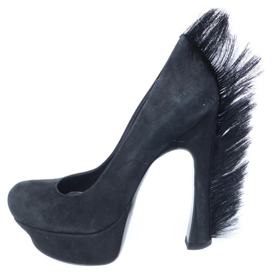 Yves Saint Laurent（イヴ・サンローラン） 10AW モホーク バックファー スエード プラットフォームパンプス ハイヒール ...