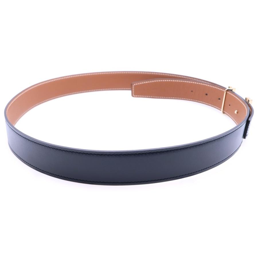 HERMES エルメス アッシュ オ カレ H ゴールド金具 A刻印 レザー リバーシブル ベルト ブラック/ブラウン_2
