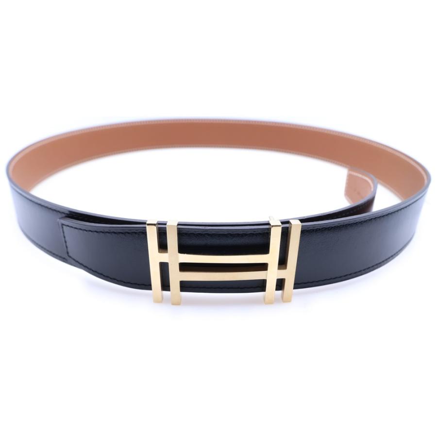HERMES エルメス アッシュ オ カレ H ゴールド金具 A刻印 レザー リバーシブル ベルト ブラック/ブラウン_3