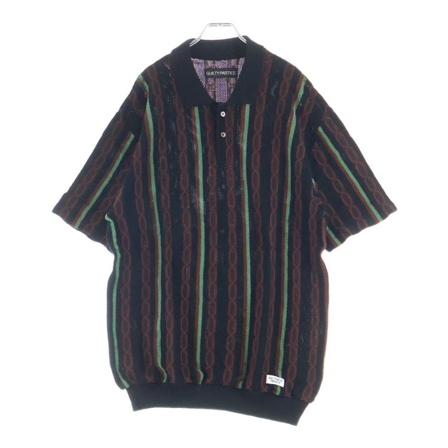 貴重Sサイズ新品24SSワコマリアWACKOMARIAニットポロシャツBLACK WACKO MARIA（ワコマリア） 24SS STRIPED JACQUARD SUMMER KNIT POLO