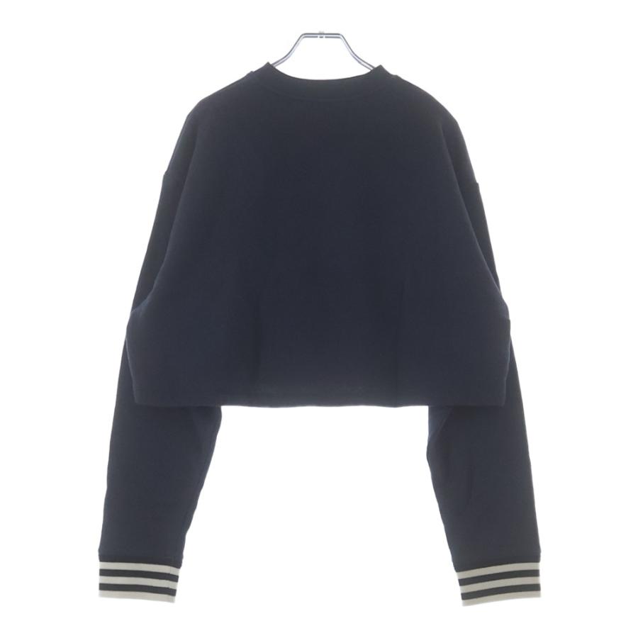 PRADA プラダ 23AW ロゴ刺繍 ストライプリブ クロップド スウェット トレーナー ネイビー レディース 134676 PRADA（プラダ） 23AW ロゴ刺繍 ストライプリブ クロップド スウェット