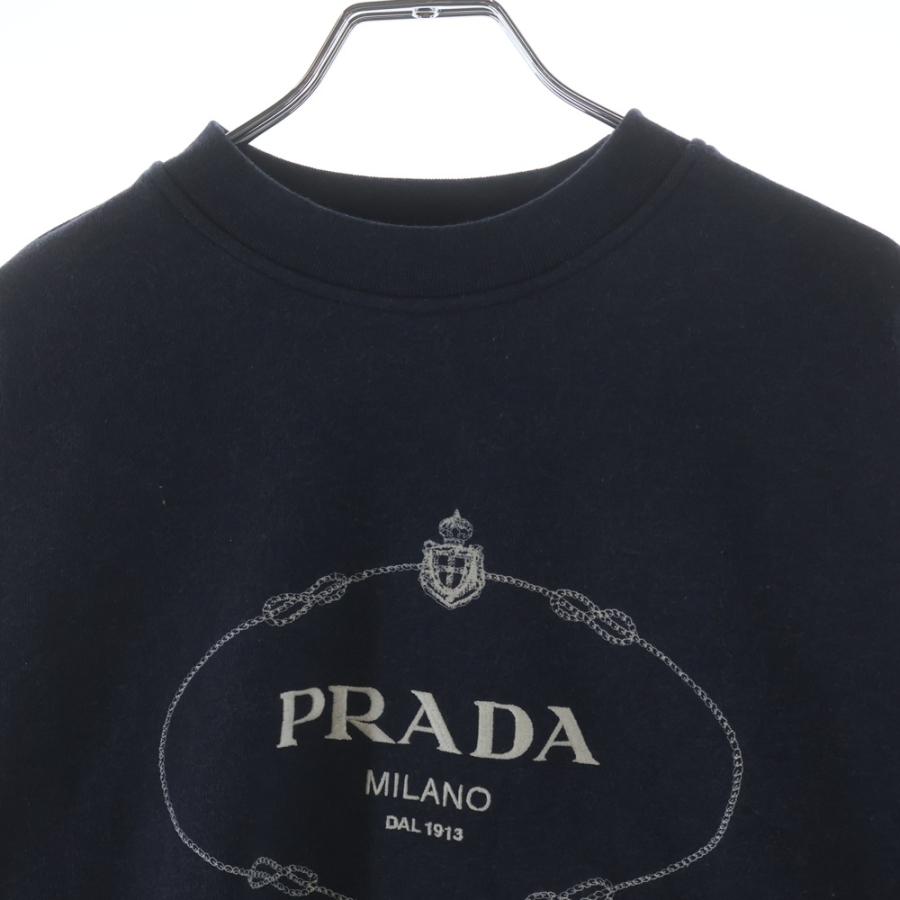 PRADA プラダ 23AW ロゴ刺繍 ストライプリブ クロップド スウェット トレーナー ネイビー レディース 134676 PRADA（プラダ） 23AW ロゴ刺繍 ストライプリブ クロップド スウェット