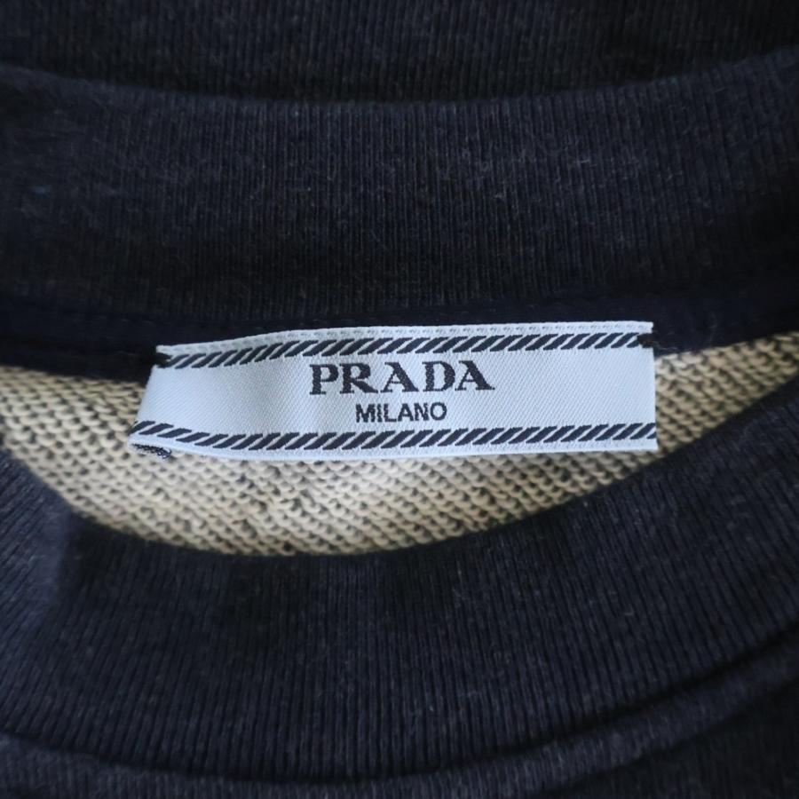 PRADA プラダ 23AW ロゴ刺繍 ストライプリブ クロップド スウェット トレーナー ネイビー レディース 134676 PRADA - PRADA プラダ 23AW ロゴ刺繍 ストライプリブ クロップド