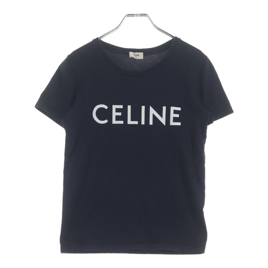 CELINE / セリーヌ | 2022AW | 16ボクシー / ロゴ クルーネック Tシャツ カットソー | M | ダークネイビー/ホワイト | レディース CELINE（セリーヌ） フロント ロゴ クルーネック 半袖Tシャツ