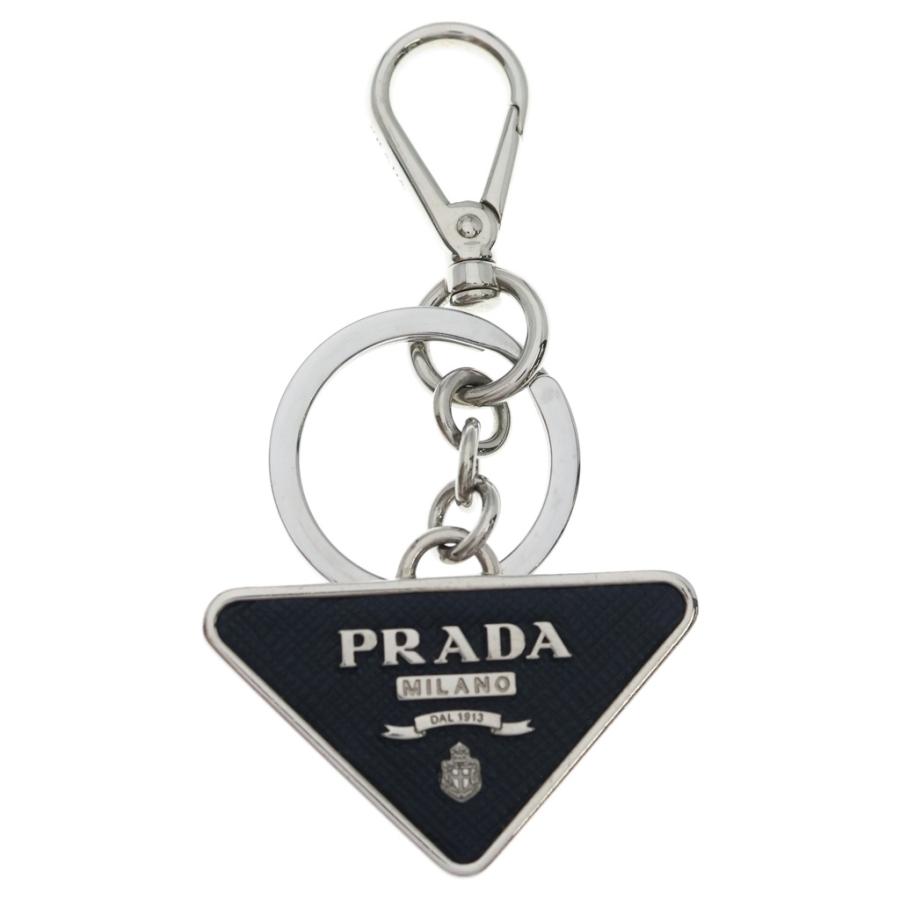 PRADA（プラダ） トライアングルロゴ キーリング ブラック/シルバー