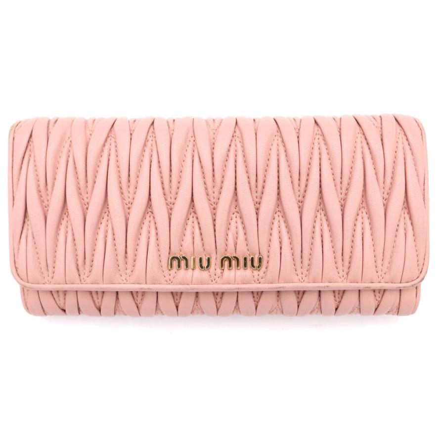ミュウミュウ マテラッセフラップ 長財布 ゴールド金具 ピンク miumiu ミュウミュウ マテラッセ ロングウォレット 長財布 カード