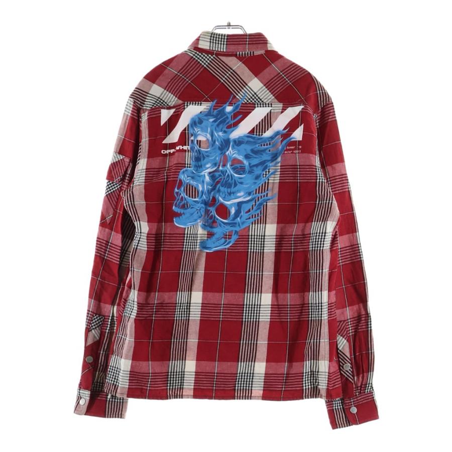OFF-WHITE オフホワイト 19SS Diag Zip Check Shirt バックプリント チェック ジップアップ 長袖シャツ レッド OMGA077S19D21017 OFF-WHITE オフホワイト 19SS Diag Zip Check Shirt バックプリント