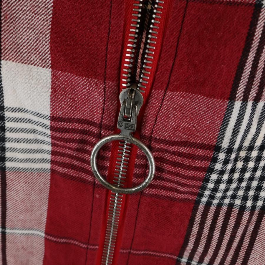 OFF-WHITE オフホワイト 19SS Diag Zip Check Shirt バックプリント チェック ジップアップ 長袖シャツ レッド OMGA077S19D21017 OFF-WHITE オフホワイト 19SS Diag Zip Check Shirt バックプリント