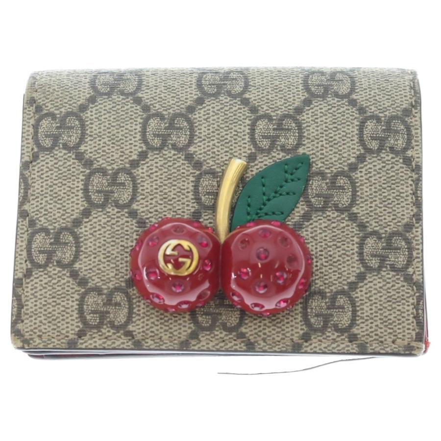 グッチ GGスプリーム チェリー 476050 PVC コンパクトウォレット GUCCI（グッチ） GGスプリーム チェリー コンパクトウォレット 二