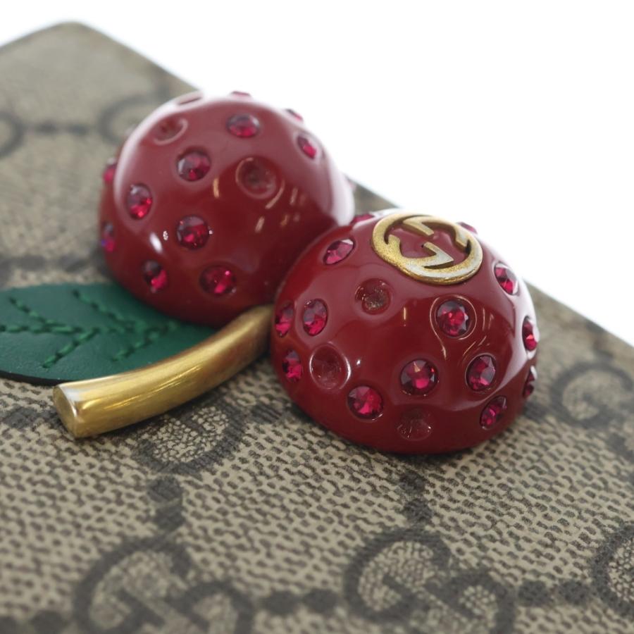 美品✨グッチ 折り財布 チェリー スプリーム PVC ベージュ レッド GUCCI（グッチ） GGスプリーム チェリー コンパクトウォレット 二