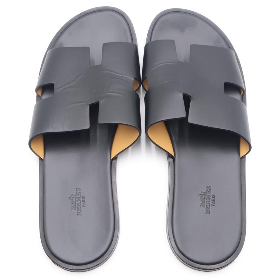 HERMES エルメス イズミール サンダル レザー 26.5cm相当 HERMES（エルメス） イズミール レザー Hロゴサンダル ブラック 45