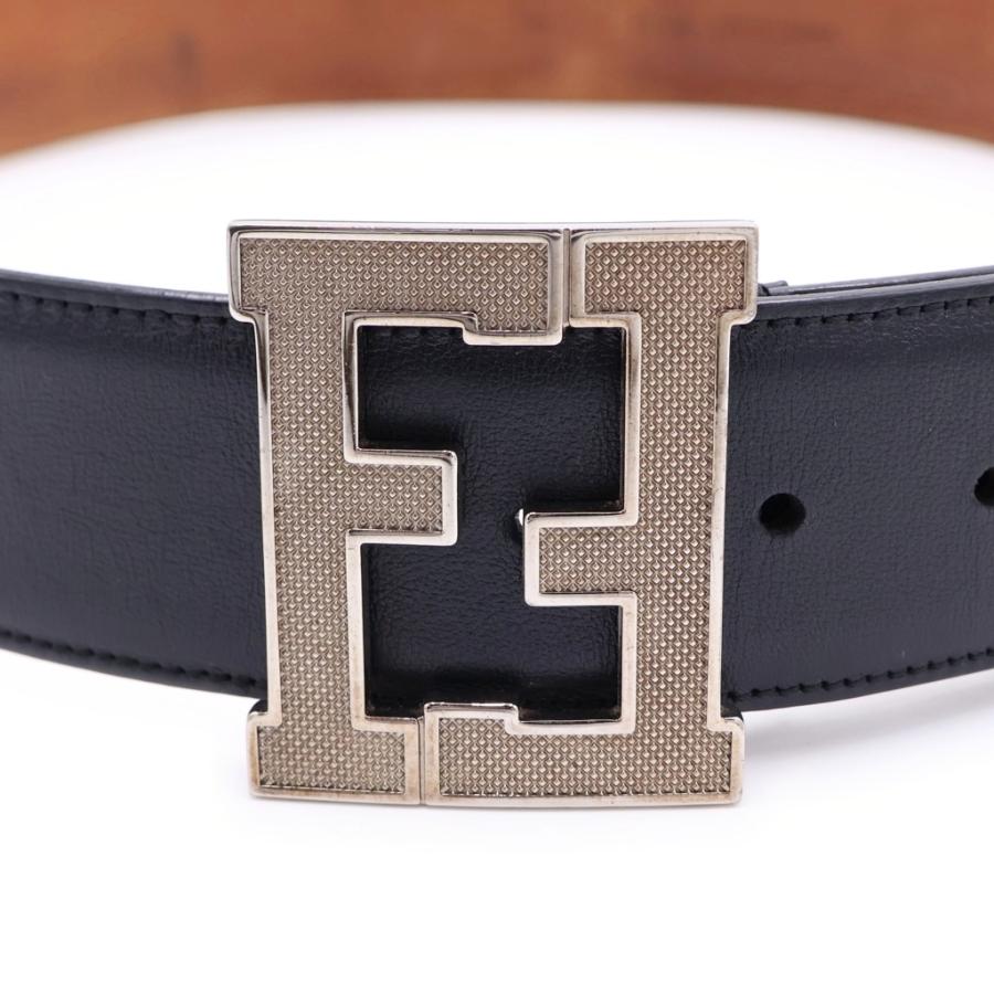 FENDI（フェンディ） FF ビッグロゴ バックル レザーベルト ブラック