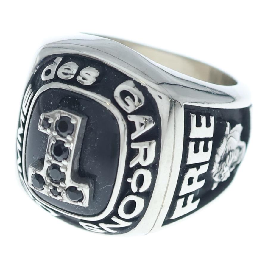 COMME des GARCONS コムデギャルソン HAPPY HOLIDAYS LIVE FREE CHAMPION RING ロゴ ラインストーン チャンピオン カレッジリング 指輪 ブラック/シルバー COMME des GARCONS（コムデギャルソン） HAPPY HOLIDAYS LIVE FREE