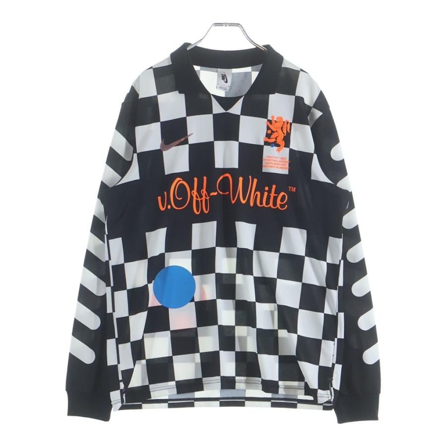 NIKE ナイキ ×OFF-WHITE FOOTBALL AWAY JERSEY オフホワイト チェック総柄 フロントロゴデザイン 長袖 ユニフォームシャツ ブラック/ホワイト NIKE（ナイキ） ×OFF-WHITE FOOTBALL AWAY JERSEY オフホワイト