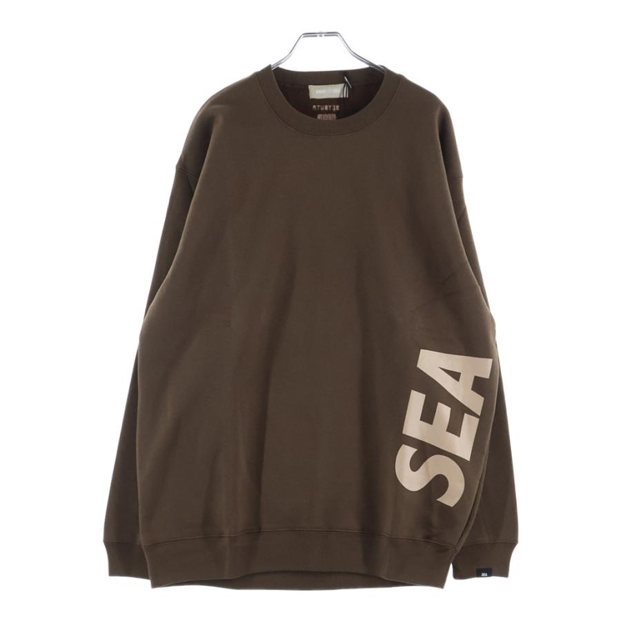 WIND AND SEA ウィンダンシー BRUSHED CREW NECK ロゴプリント クルーネックスウェットトレーナー ブラウン WDS-CS-324 WIND AND SEA（ウィンダンシー） BRUSHED CREW NECK ロゴプリント