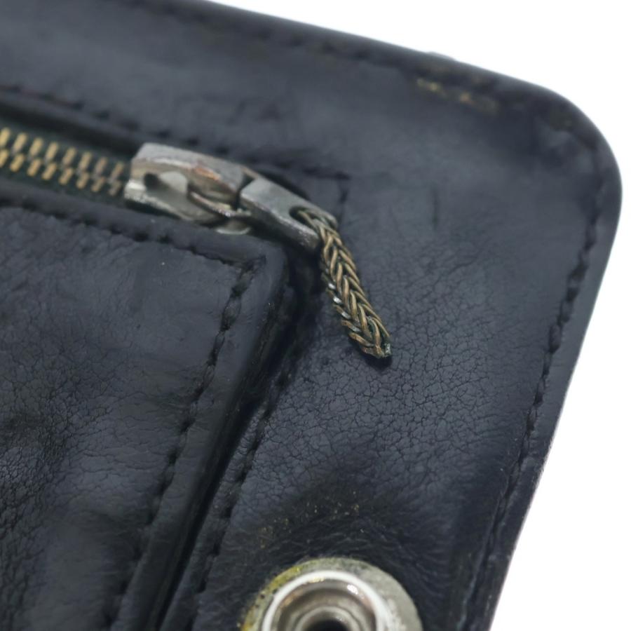 クロムハーツ　ブラックレザー　パース　クロスボール(美品) CHROME HEARTS（クロムハーツ） 1SNAP 1スナップ クロス ボールボタン