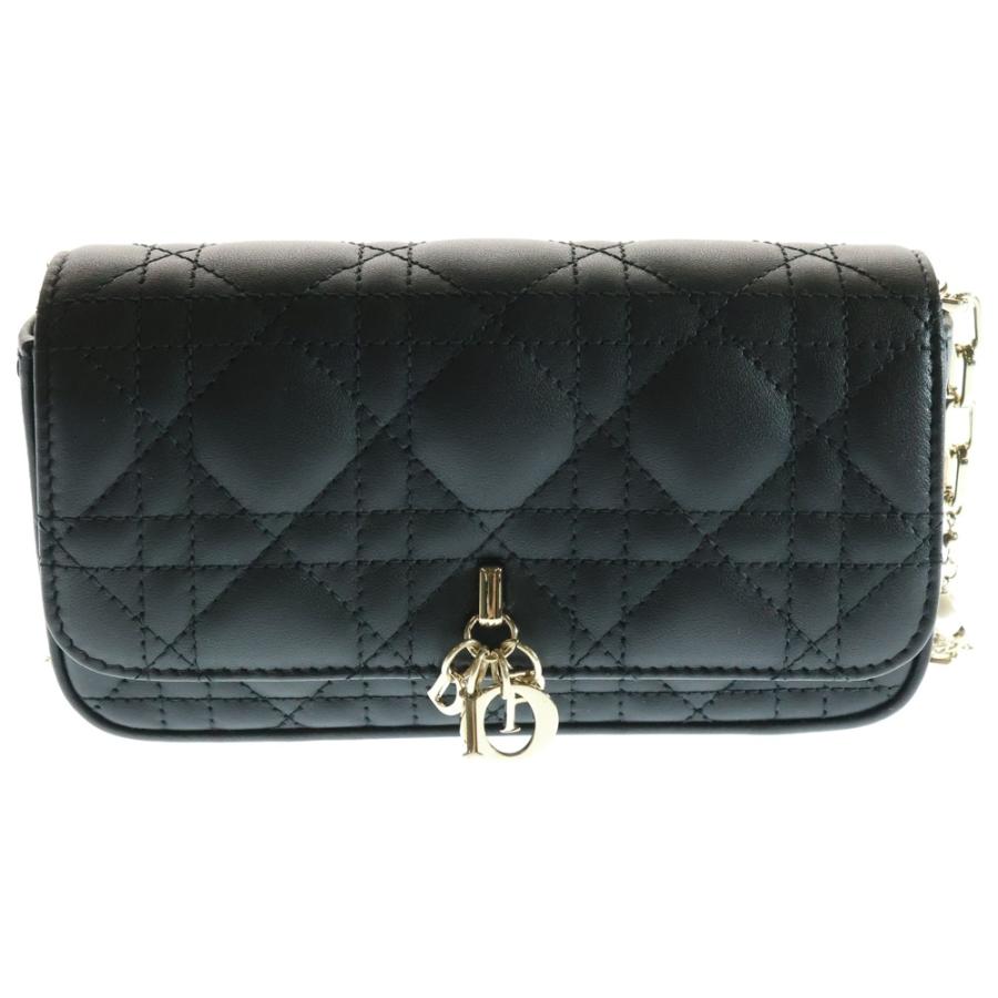 DIOR レディディオール 黒 チェーンバッグ チェーンウォレットゴールド