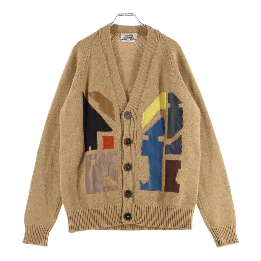 HERMES（エルメス） カシミヤ マルチカラー レザーパッチ ニット 長袖