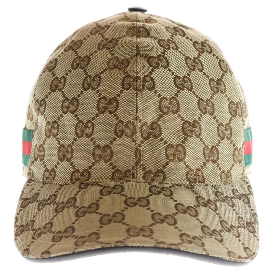極美品　現行　グッチ　GGキャンバス　シェリーライン　キャップ　総柄　Lサイズ GUCCI（グッチ） GGキャンバス シェリーライン キャップ 帽子 ベージュ