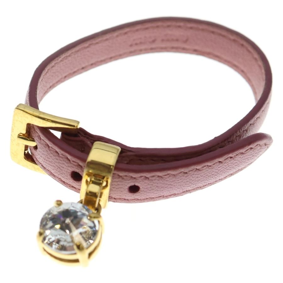 miumiu ミュウミュウ ラインストーン レザーブレスレット ピンク