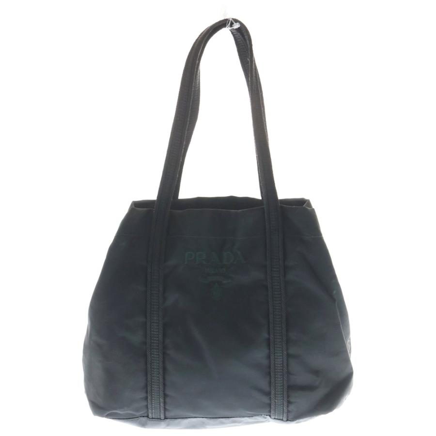 PRADA（プラダ） ロゴ刺繍 ハンドバッグ ミニトートバッグ ブラック