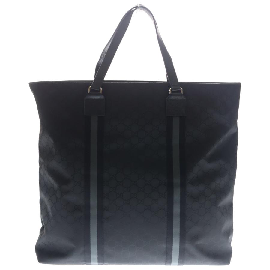 【人気】グッチ トートバッグ ナイロン レザーハンドル ブラック GUCCI（グッチ） GGナイロン レザー トートバッグ シルバー金具