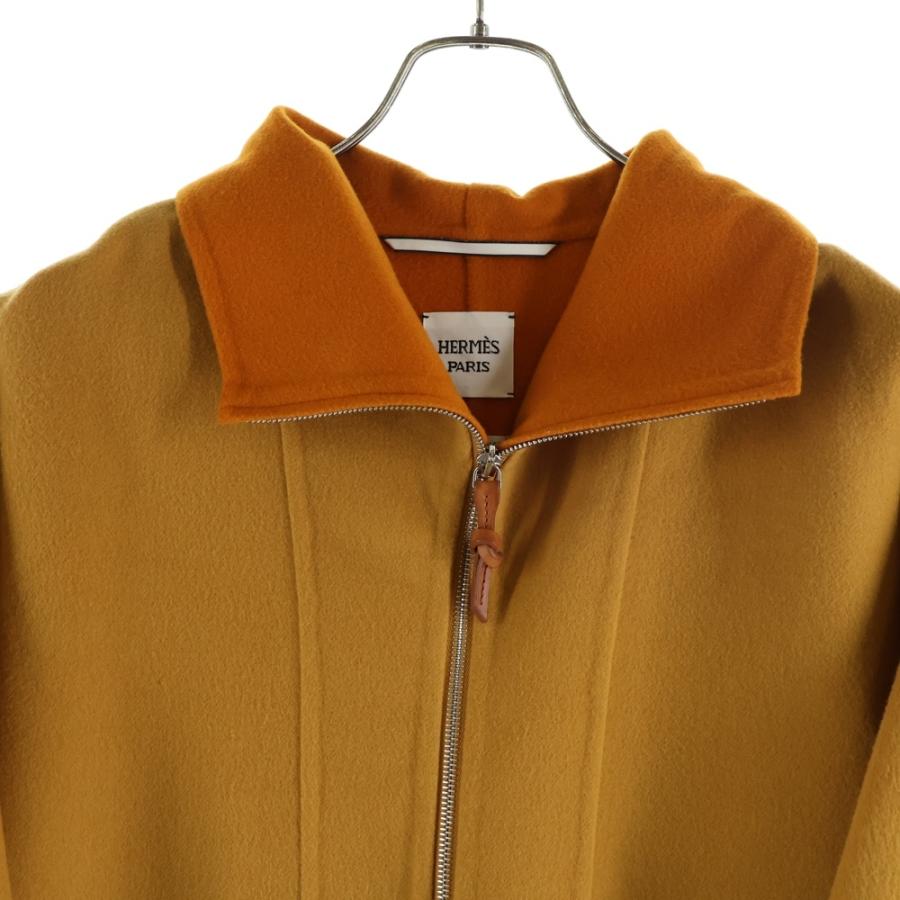 HERMES エルメス カシミヤ バイカラー ジップアップ コート オレンジ