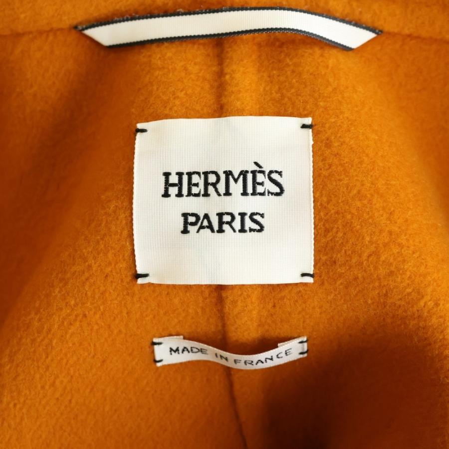 HERMES エルメス カシミヤ バイカラー ジップアップ コート オレンジ