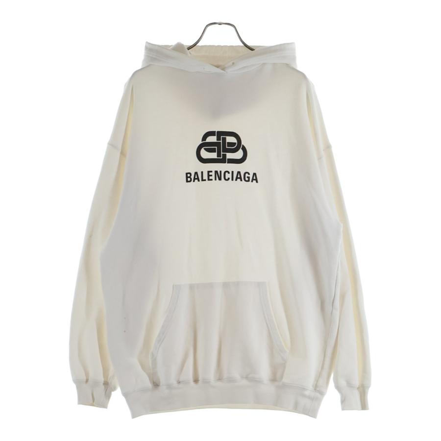【良品】BALENCIAGA バレンシアガ ロゴ フーディ 白 アイボリー S BALENCIAGA（バレンシアガ） LOGO HOODIE ロゴ プルオーバー