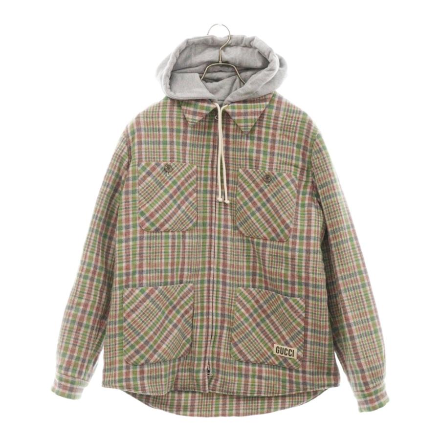 GUCCI（グッチ） フランネルチェックフード付きブルゾン ウール ピンク 