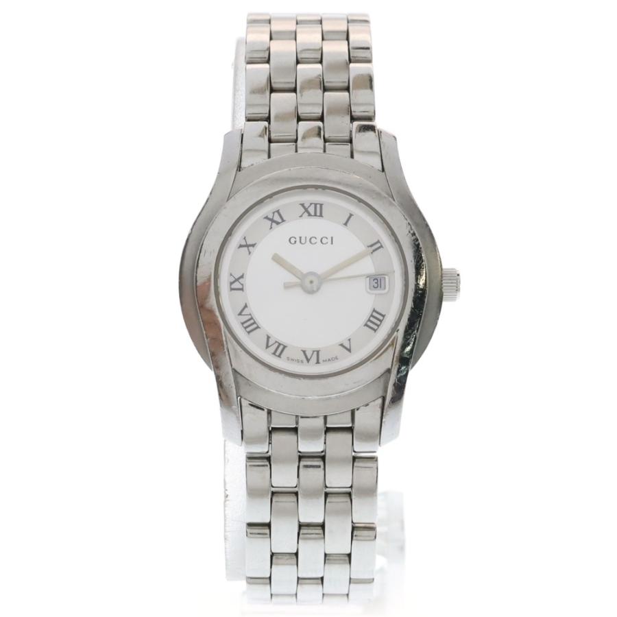 GUCCI アナログ時計 シルバー　5500L GUCCI】グッチ 腕時計 5500L ステンレススチール×型押しレザー